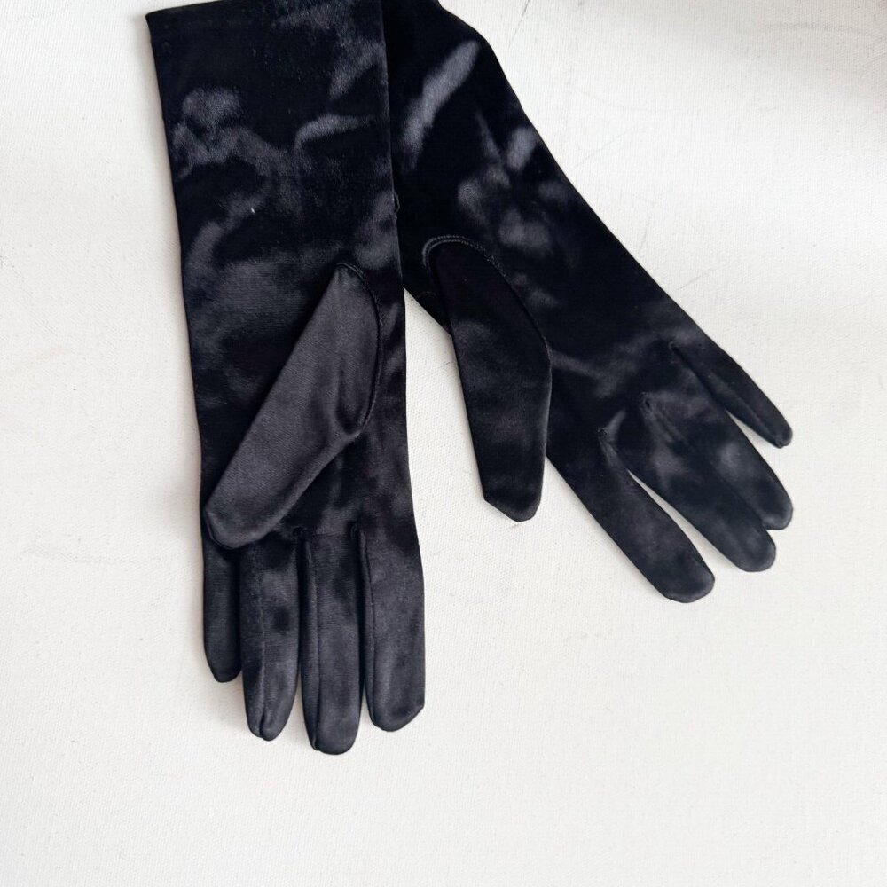 Vintage Black Satin Floral Beaded Embroidered Evening Gloves S - Picture 3 of 8